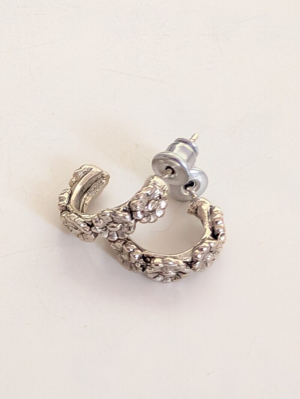 Vintage Y2K 90s Silver Tone Daisy Dainty Delicate Half Hoop Boho Post Earrings